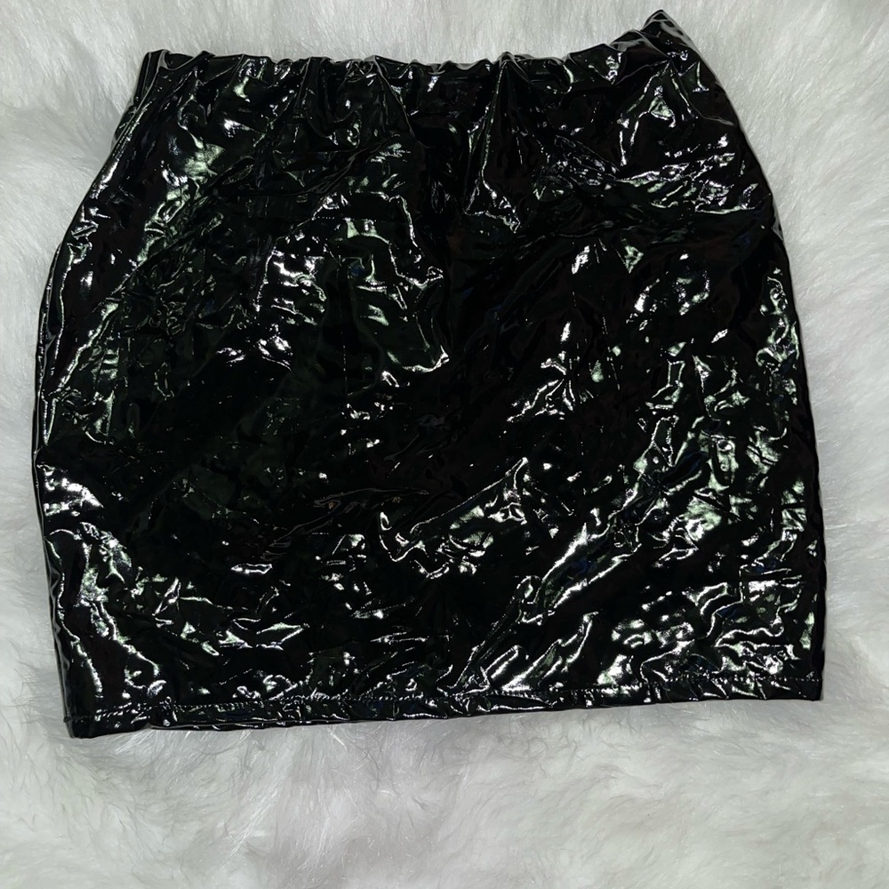 Black leather midi skirt